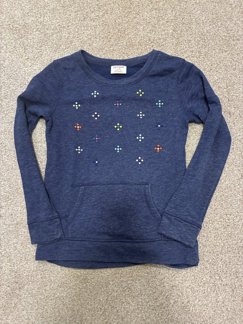 Cat & Jack Gem Embellished Sweatshirt Navy Girls L 10/12